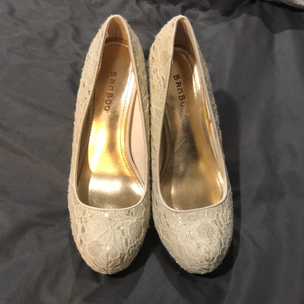 Gold and lace heels